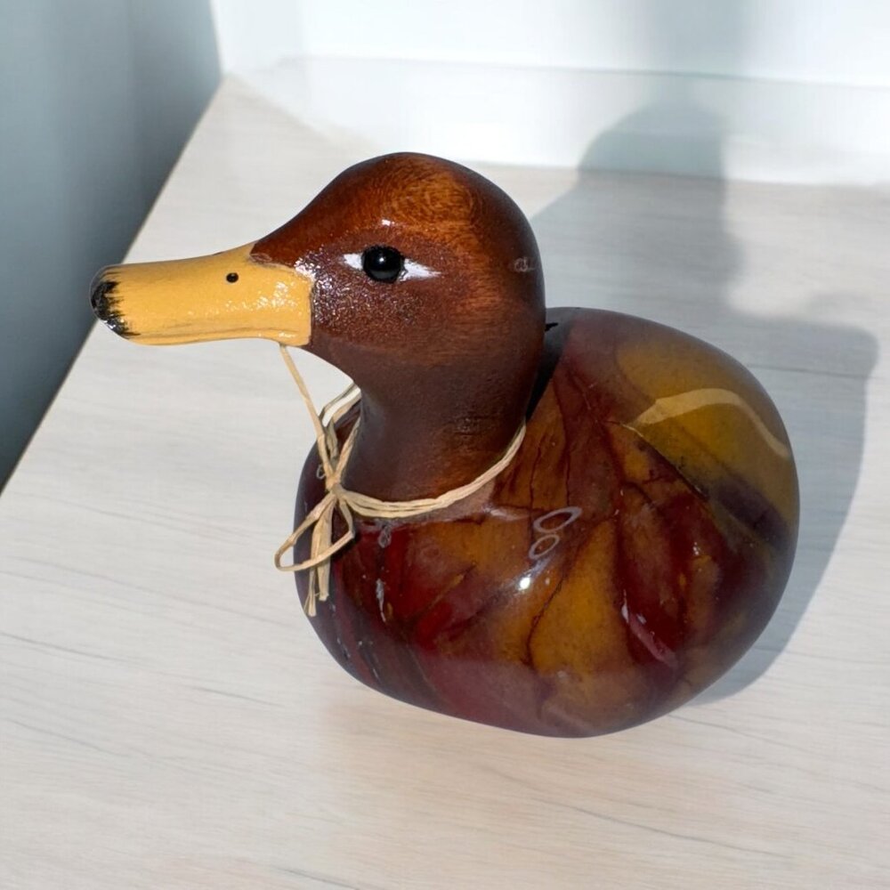 Carved Jasper Stone Duck Figurine Artisan Made Alain Larochelle Quebec Wood Beak